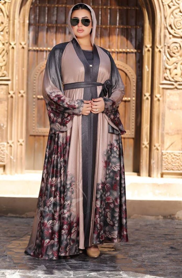 Floral Kimono Abaya – Mocha & Black