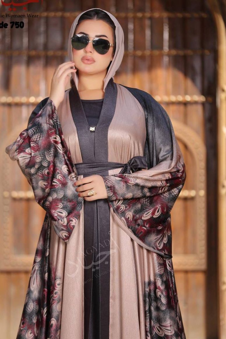 Floral Kimono Abaya – Mocha & Black