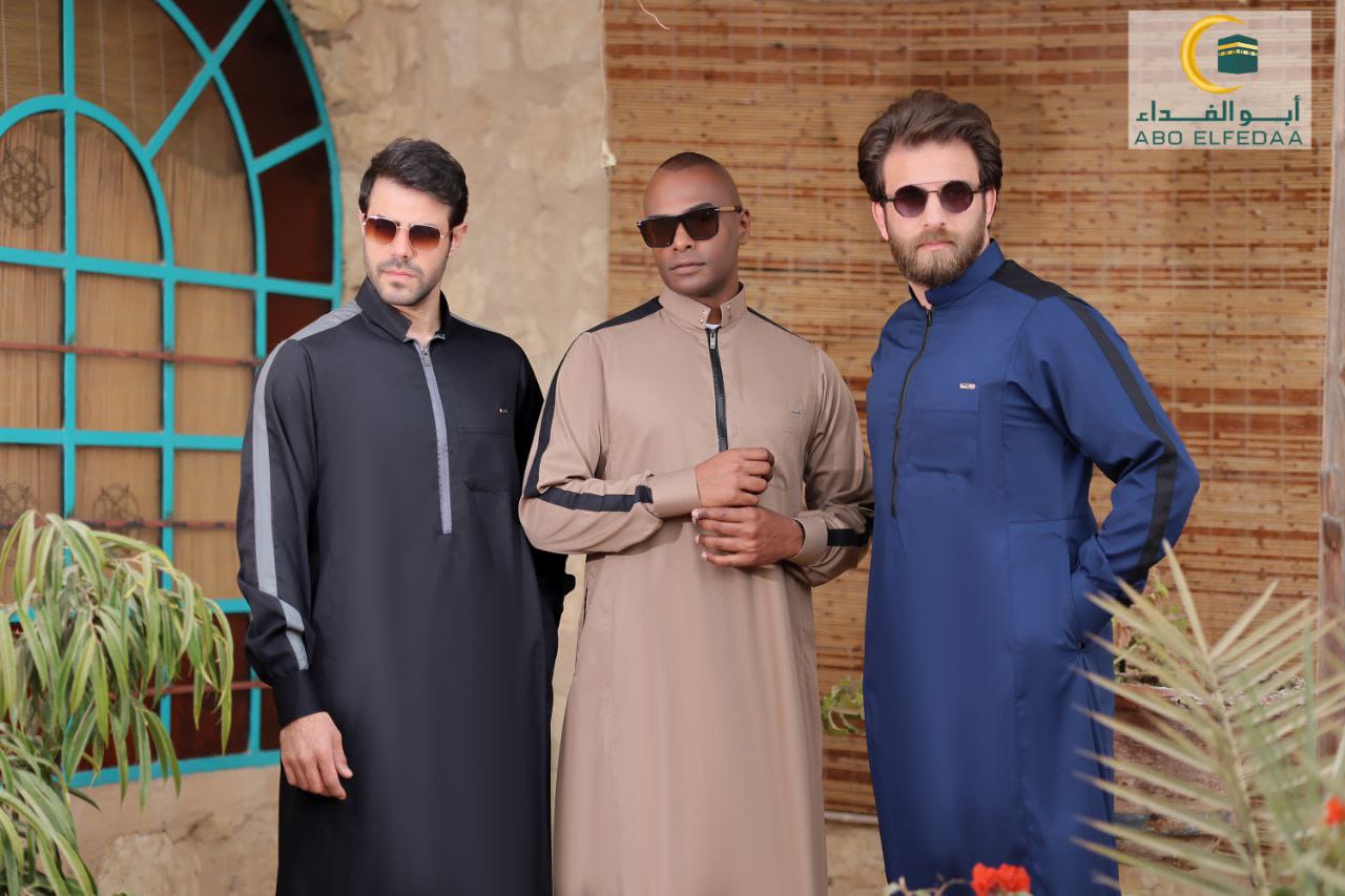 Modern Sporty Thobe – Mocha, Navy, Black & Light Blue